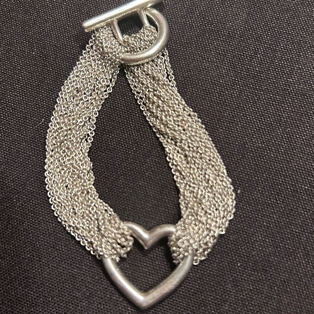 Auth Tiffany & Co. Silver Heart Multi-Chain Toggle Bracelet 6.75 L Send Offer - Picture 4 of 9